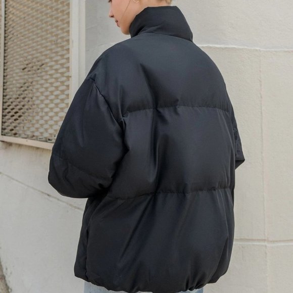 Contemporary Zip up Drawstring Hem Flap Pocket Puffer Coat Comfy fall winter - Picture 5 of 11